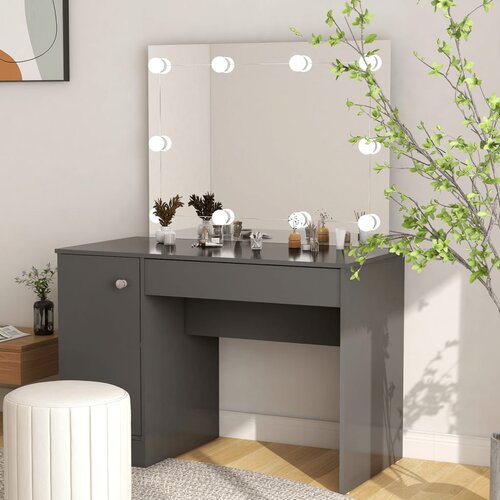 vidaXL Toaletna mizica z LED lučkami 110x55x145 cm MDF siva Cene