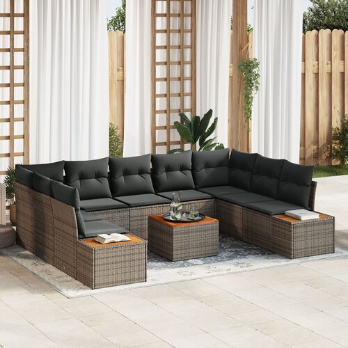 VidaXL set od 10 dijelova vrtnih sofa s jastučićima sivo poli ratan akacija Slike