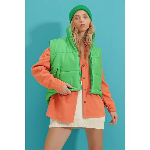 Trend Alaçatı Stili Vest - Green - Puffer