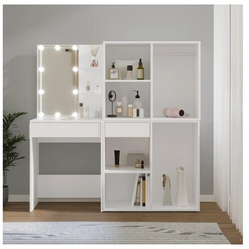  LED toaletna mizica z 2 omaricama bel inženirski les Cene