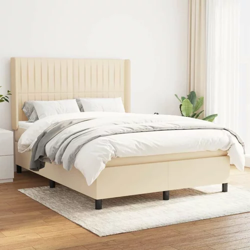  Box spring postelja z vzmetnico krem 140x200 cm blago, (20894909)