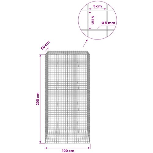  Gabion s 5 mm žicom i mrežom 5x5 cm 100x50x200 cm Slike