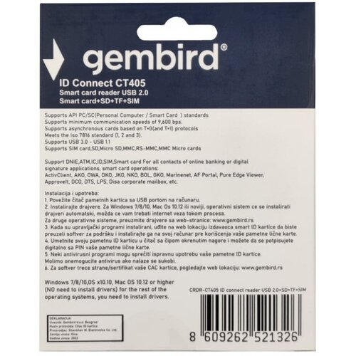 Gembird CRDR-CT405 ** Smart card reader USB2.0 Citac licne karte, sobracajne bank. +SD+TF+SIM reader (959) Cene