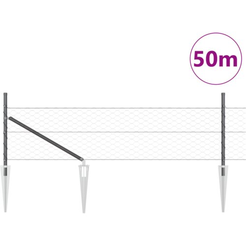 VidaXL Heksagonalna ograda Siva 0.8x50 m Čelik, Ograde s &amp;scaron;iljkom 13 kom &amp;Oslash;32 mm 100 cm Galvanizirani čelik Slike