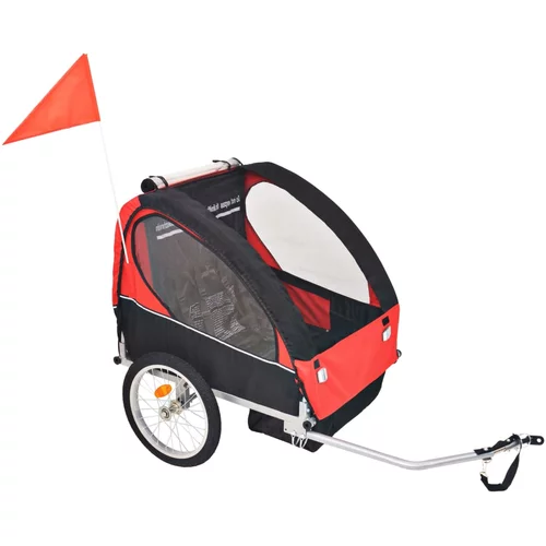 vidaXL kolesarska prikolica za otroke rdeča in črna 30 kg