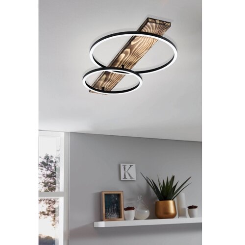 Eglo Boyal LED stropna svetilka (24 W, 78 x 40 x 9 cm, Črne barve/lesrustikal, Topla bela, &amp;Scaron;tevilo svetlobnih elementov: 2 kos) Slike