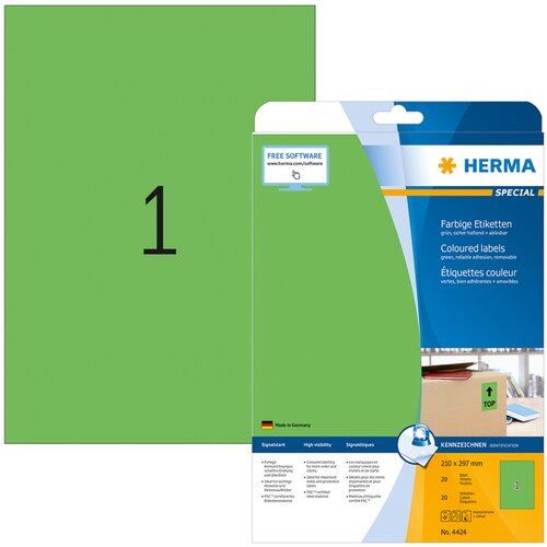 Herma Samolepilne etikete Superprint 4424, (210 x 297 mm), 20/1, zelene Slike