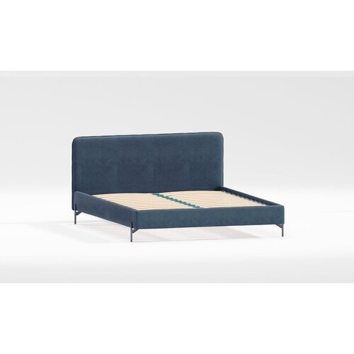 Ropez Temno modra oblazinjena zakonska postelja z letvenim dnom 200x200 cm Barker &amp;ndash; Slike