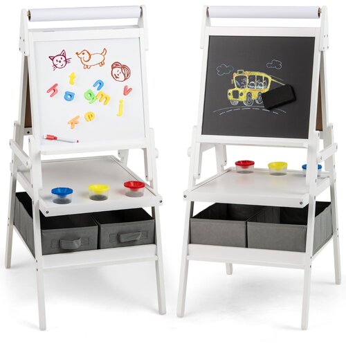 Costway Velika otro&scaron;ka večnamenska tabla s papirjem za risanje in shranjevanje (54x46x101,5 cm) za starost 3-6 let, MDF in tkanina, bela, (5000489915) Cene