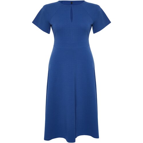 Trendyol Curve Indigo Double Breasted Drop Detailed Midi Knitted Dress Cene