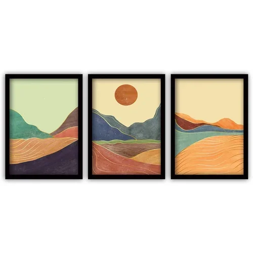Vavien Artwork set od 3 slike u crnim okvirima Sunrise, 35 x 45 cm