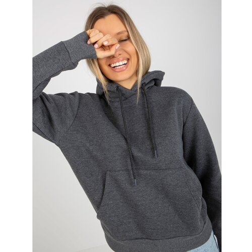 Fashion Hunters RUE PARIS dark gray basic kangaroo sweatshirt Cene