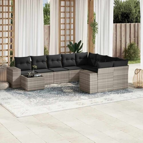 VidaXL 10-dijelni set vrtnih sofa poliratan s jastucima svijetlosivi Slike