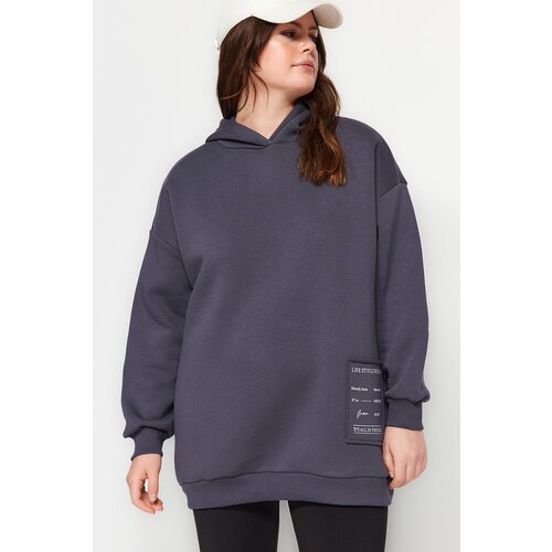 Trendyol Curve Anthracite Thick Fleece Oversize Knitted Sweatshirt Slike