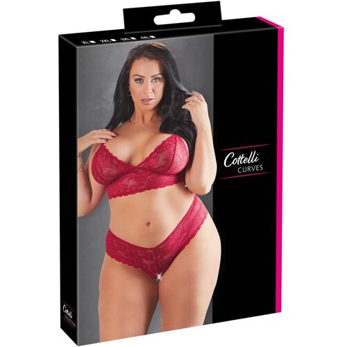 Cottelli Plus Size - set grudnjaka od meke čipke (crveni) - 3XL Cijene