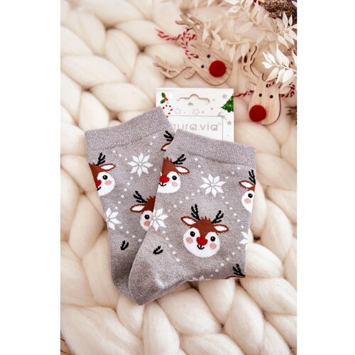 Kesi Women's Christmas Socks Shiny Reindeer Grey Slike