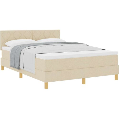 VidaXL Krevet s kutijom s madracem Krem 140x200 cm Tkanina Slike