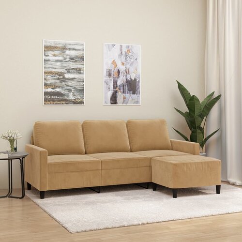 The Living Store Kavč trosed s stolčkom za noge rjav 180 cm žamet - Trosed S Stolčkom Za Noge, (21657124) Cene