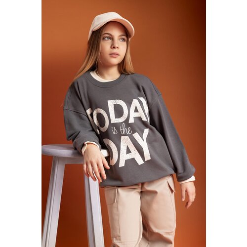 Defacto girl's Oversize Fit Crew Neck Printed Sweatshirt Cene