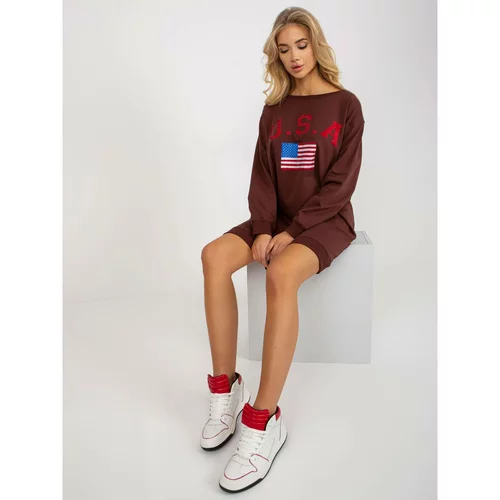 Fashion Hunters Dark brown oversize sweatshirt with a print and appliqué