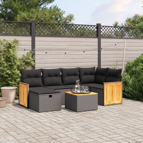  7-dijelni set vrtnih sofa od poliratana s jastucima crni Cijene