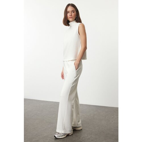 Trendyol Ecru Knitwear Collar Detailed Thick Knitted Blouse and Trousers Top and Bottom Set Slike