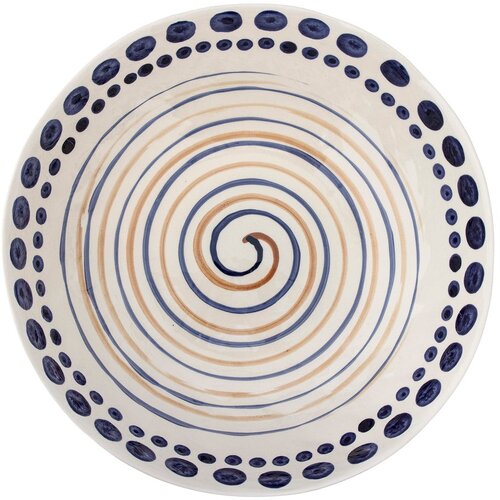 Bloomingville Temno modra/bež lončena servirna posoda ø 39 cm Shama – Cene