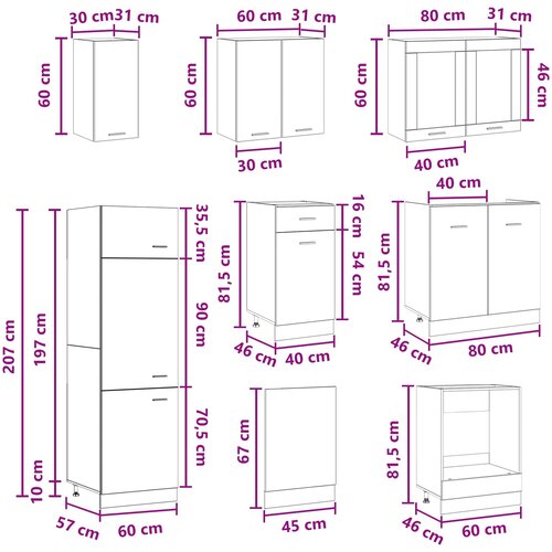  Kuhinjska jedinica Lyon 8 pcs Staro drvo Konstruirano drvo Slike