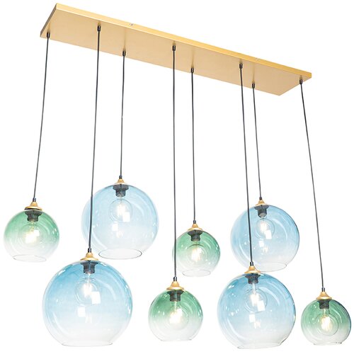 QAZQA Smart Hanglamp messing met blauw en groen glas 8-lichts incl. 8 Wifi G95 - Sandra Cene
