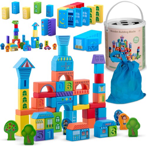 Ricokids Wooden Educational Blocks Set RK-871 - 100 Pieces for Creative Learning, (21740282) Slike