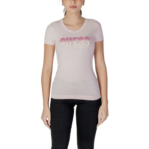 Guess Majice s kratkimi rokavi CN SS GLITTER DEGRAD W5GI14 J1314 Rožnata Cene