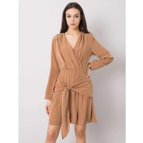 Fashionhunters Light brown dress with a frill from Emmeline RUE PARIS