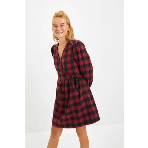 Trendyol Claret Red Double Breasted Collar Dress