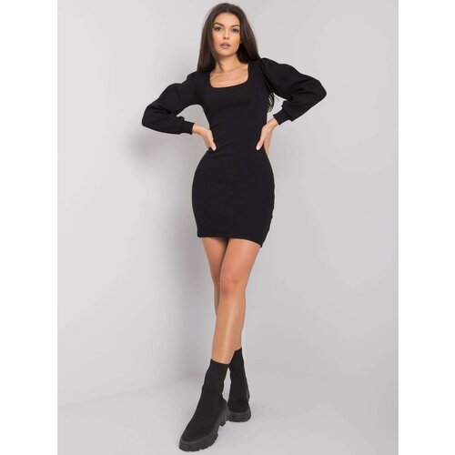 Fashion Hunters RUE PARIS Black dress with long sleeves Slike