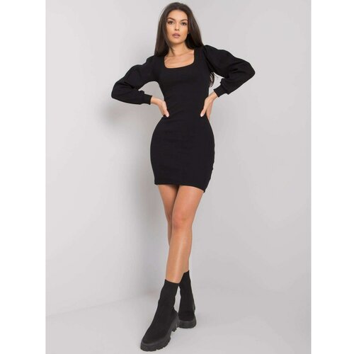 Fashion Hunters RUE PARIS Black dress with long sleeves Slike
