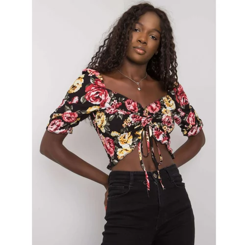 Fashion Hunters Black blouse with flowers from Laquinta RUE PARIS
