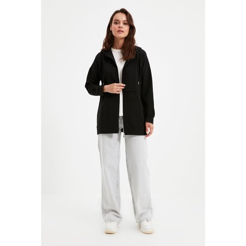 Trendyol Black Zipper Hooded Knitted Sweatshirt Slike