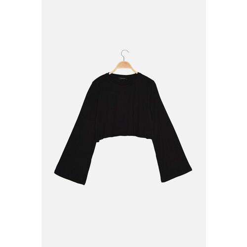 Trendyol Black Loose Crop Knitted T-Shirt Cene