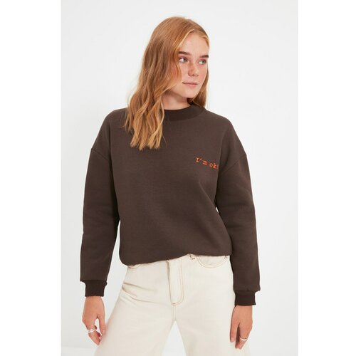 Trendyol Brown Embroidery Raised Sweatshirt Cene