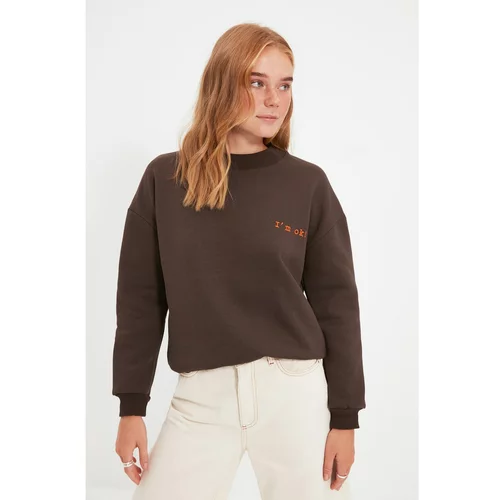 Trendyol Brown Embroidery Raised Sweatshirt