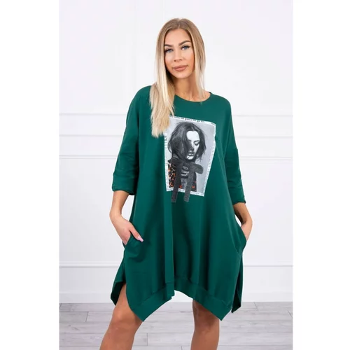 Kesi Dress with print and flared bottom green