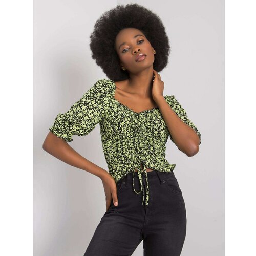 Fashion Hunters RUE PARIS Black and green floral blouse Slike