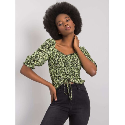 Fashion Hunters RUE PARIS Black and green floral blouse Slike