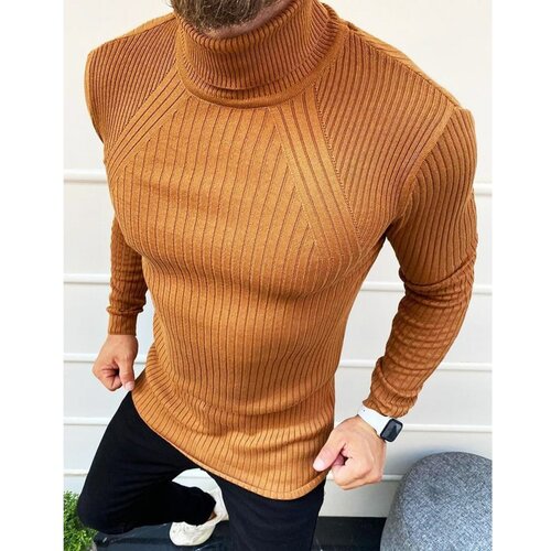 DStreet Men's camel turtleneck sweater WX1623 crna | braon | narandžasta Slike