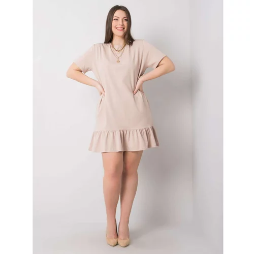 Fashion Hunters Plus size beige dress with a frill
