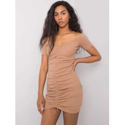 Fashion Hunters RUE PARIS Camel dress with shirring