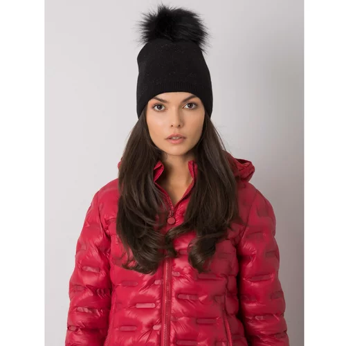 Fashion Hunters Black winter hat with pompoms