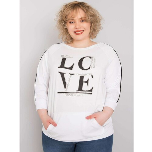 Fashion Hunters Plus size white blouse with pocket and appliques Slike