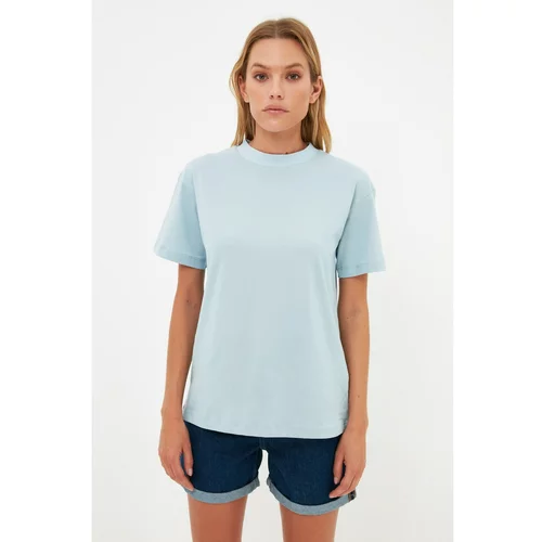 Trendyol Blue High Collar Basic Knitted T-shirt