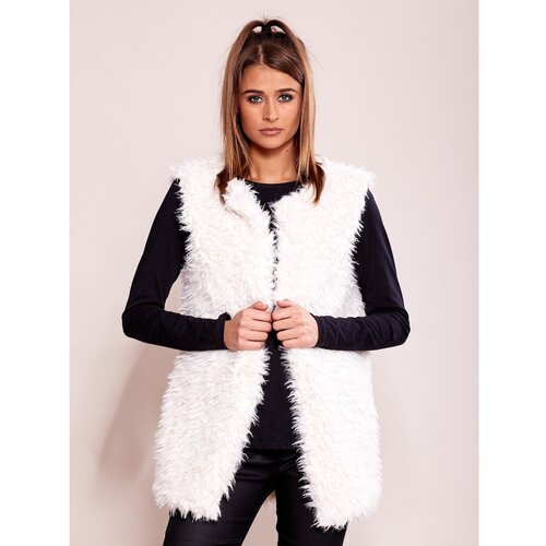 Fashion Hunters Women&amp;acute;s vest made of ecru fur Slike